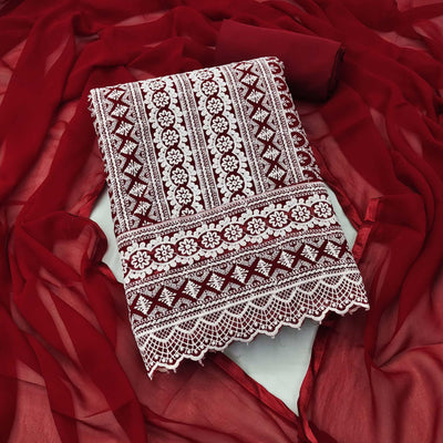 Maroon Embroidered Georgette Dress Material