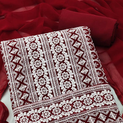 Maroon Embroidered Georgette Dress Material