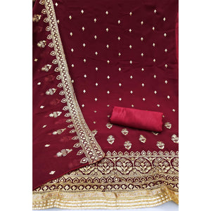 Maroon Embroidered Georgette Dress Material