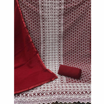 Maroon Embroidered Georgette Dress Material