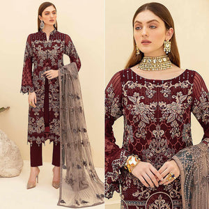 Maroon Embroidered Georgette Pakistani Suit