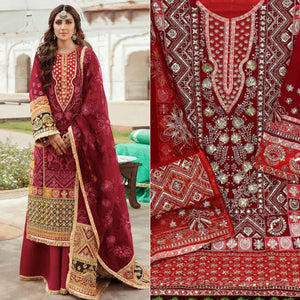 Maroon Embroidered Georgette Pakistani Suit