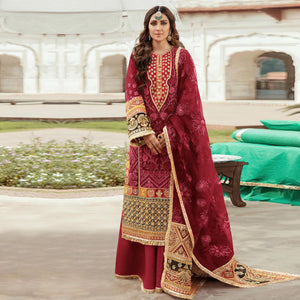 Maroon Embroidered Georgette Pakistani Suit