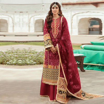 Maroon Embroidered Georgette Pakistani Suit