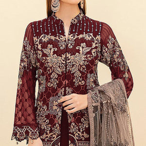 Maroon Embroidered Georgette Pakistani Suit