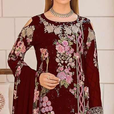 Maroon Embroidered Georgette Pakistani Suit