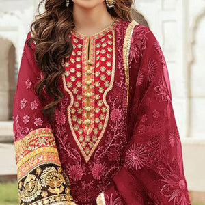 Maroon Embroidered Georgette Pakistani Suit