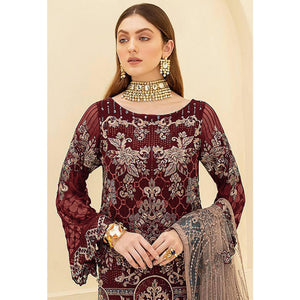 Maroon Embroidered Georgette Pakistani Suit