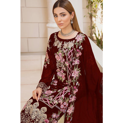 Maroon Embroidered Georgette Pakistani Suit