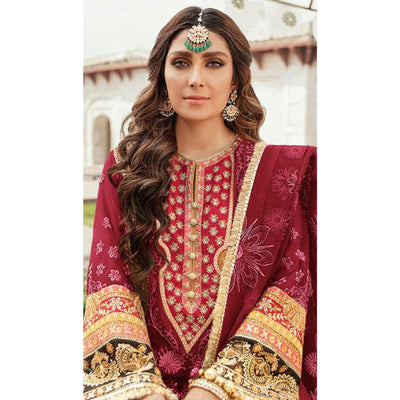 Maroon Embroidered Georgette Pakistani Suit
