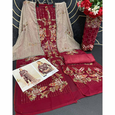 Maroon Embroidered Georgette Pakistani Suit