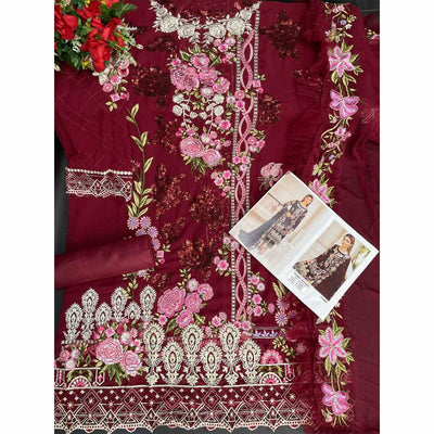 Maroon Embroidered Georgette Pakistani Suit