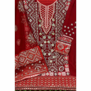 Maroon Embroidered Georgette Pakistani Suit