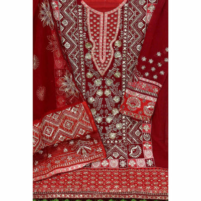 Maroon Embroidered Georgette Pakistani Suit