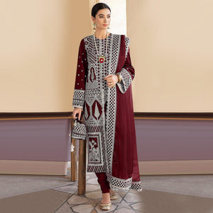 Maroon Embroidered Georgette Partywear Pakistani Suit