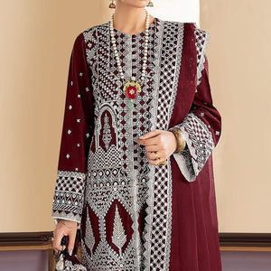 Maroon Embroidered Georgette Partywear Pakistani Suit