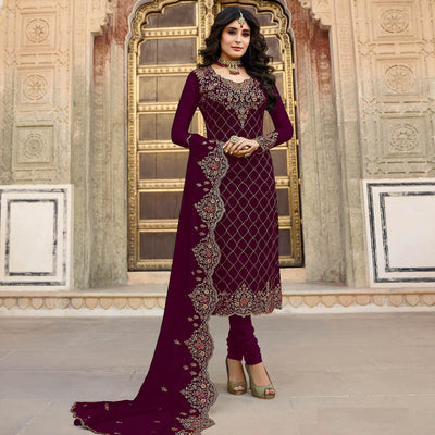 Maroon Embroidered Georgette Partywear Suit