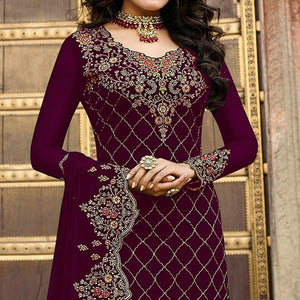 Maroon Embroidered Georgette Partywear Suit