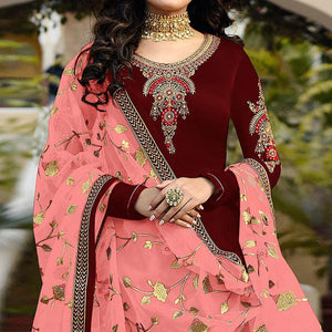 Maroon Embroidered Georgette Partywear Suit