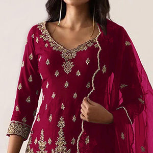 Maroon Embroidered Georgette Sharara Suit