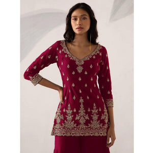 Maroon Embroidered Georgette Sharara Suit