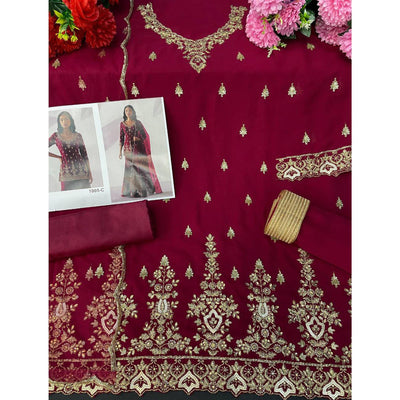 Maroon Embroidered Georgette Sharara Suit