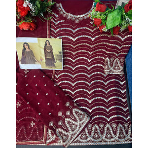 Maroon Embroidered Georgette Sharara Suit