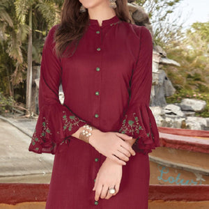 Maroon Embroidered Cotton Blend Kurti