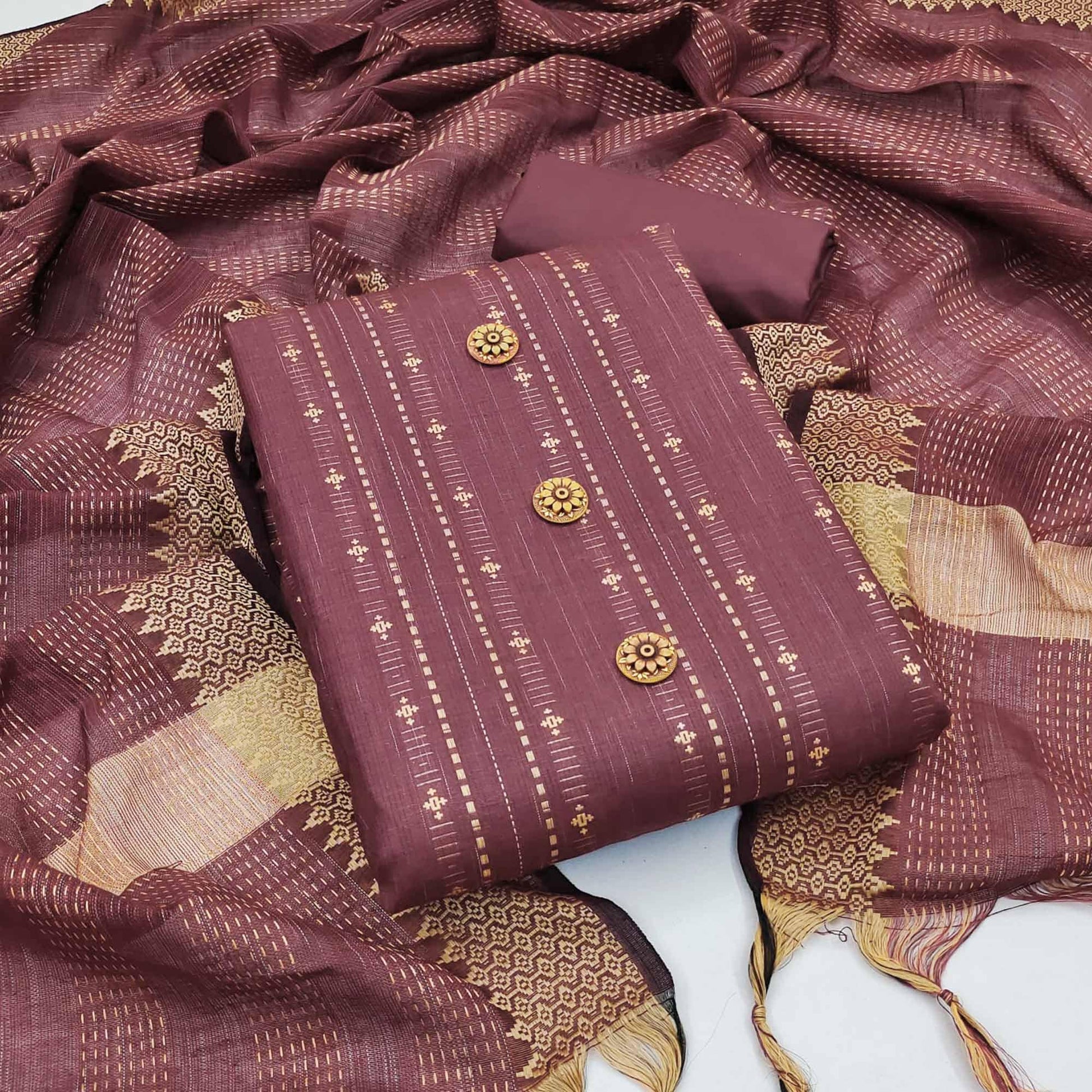 Maroon Embroidered Pure Cotton Dress Material