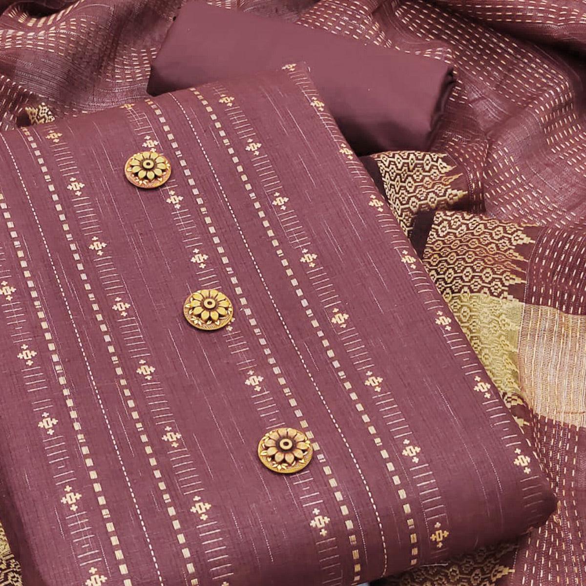 Maroon Embroidered Pure Cotton Dress Material