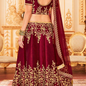Maroon Embroidered Raw Silk Lehenga Choli