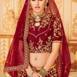 Maroon Embroidered Raw Silk Lehenga Choli