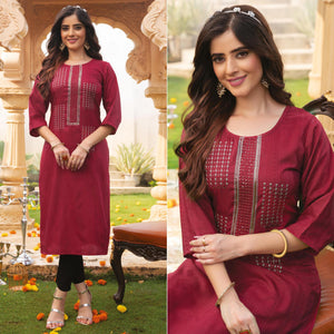Maroon Embroidered Rayon Kurti