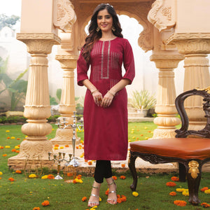 Maroon Embroidered Rayon Kurti