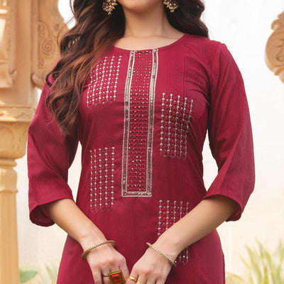 Maroon Embroidered Rayon Kurti