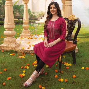 Maroon Embroidered Rayon Kurti