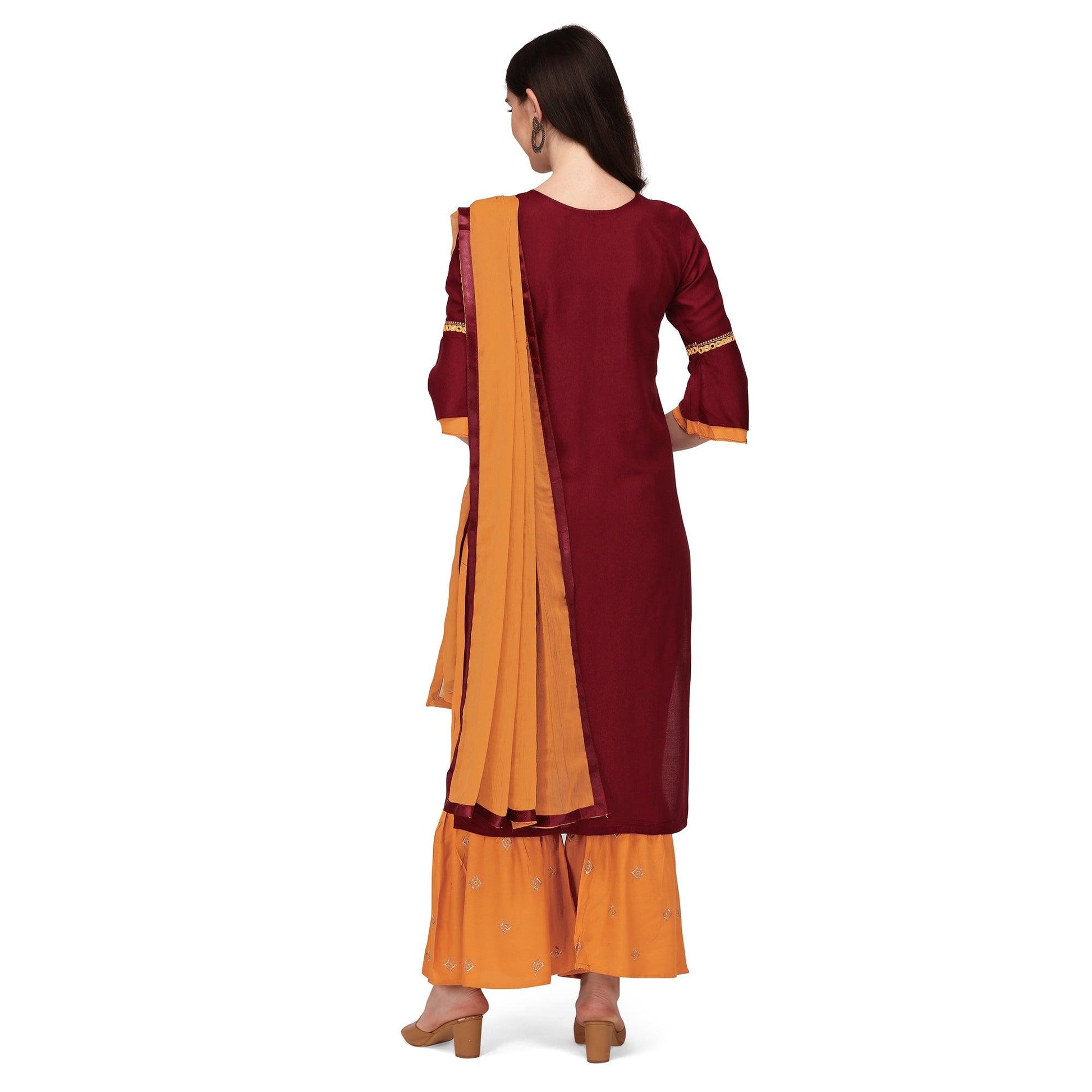 Maroon Embroidered Rayon Palazzo Suit