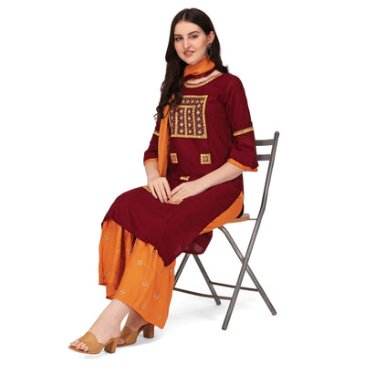 Maroon Embroidered Rayon Palazzo Suit