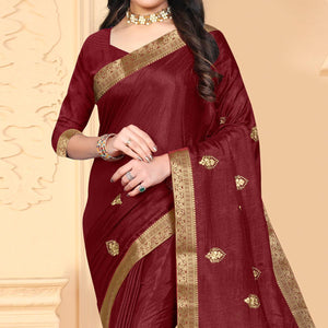 Maroon Embroidered Vichitra Silk Saree