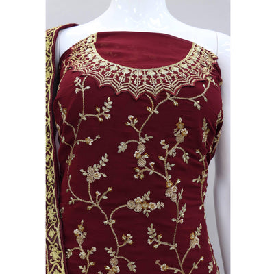 Maroon Embroidered With Embellished Georgette Sharara Suit