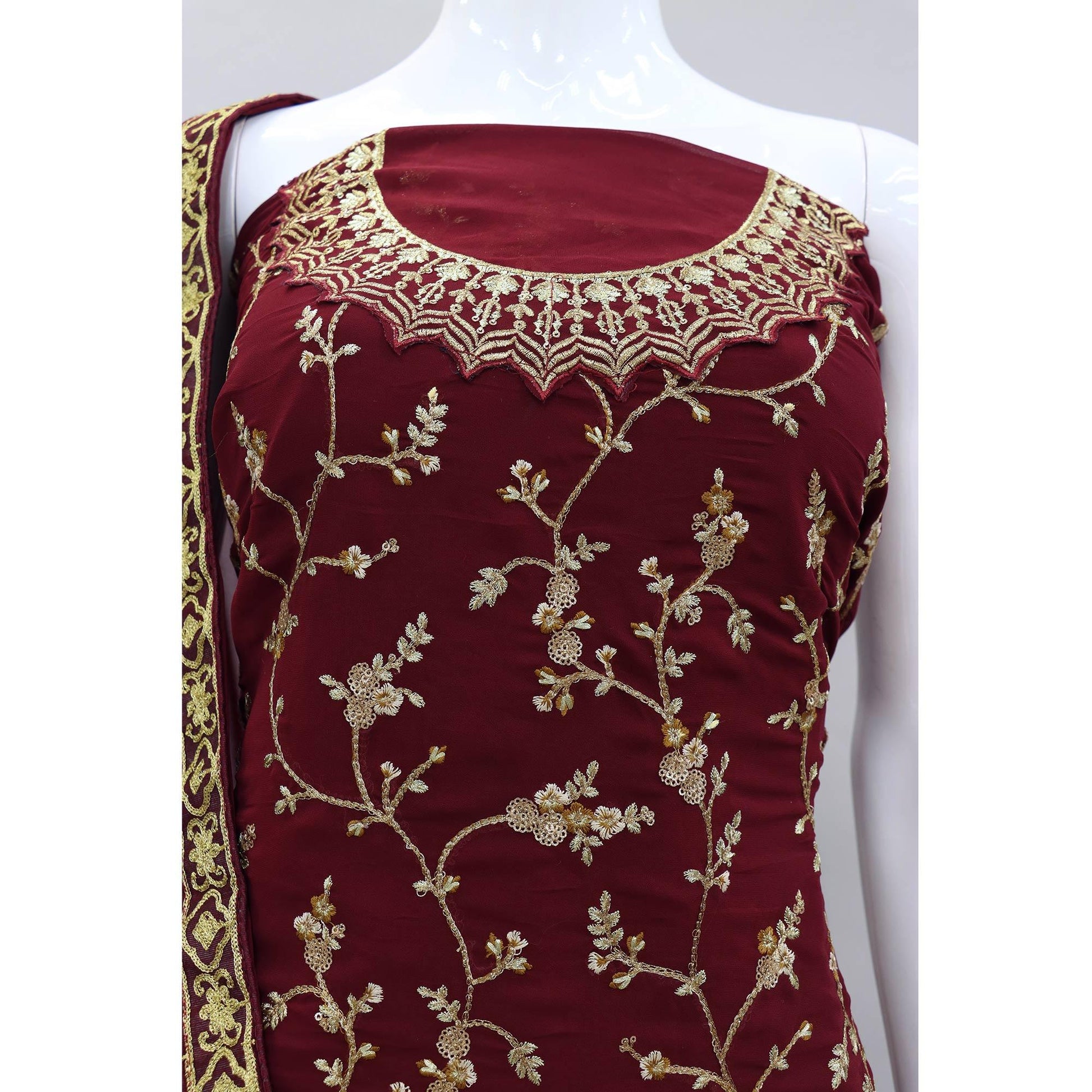 Maroon Embroidered With Embellished Georgette Sharara Suit
