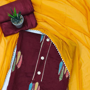 Maroon Embroidered With Gota Patti Work Chanderi Dress Material