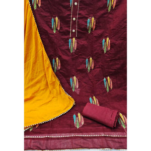 Maroon Embroidered With Gota Patti Work Chanderi Dress Material