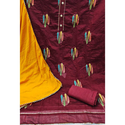 Maroon Embroidered With Gota Patti Work Chanderi Dress Material