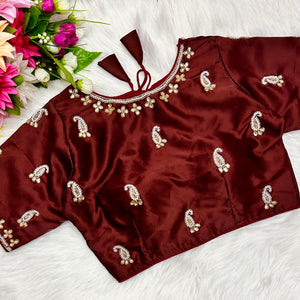Maroon Exquisite Hand-Embroidered Methu Silk Blouse