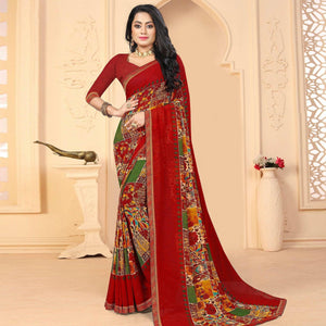 Maroon Festive Wear Abstract Printed  Work Georgette Designer Saree