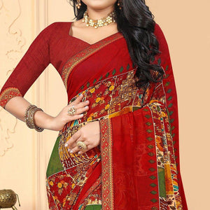 Maroon Festive Wear Abstract Printed  Work Georgette Designer Saree