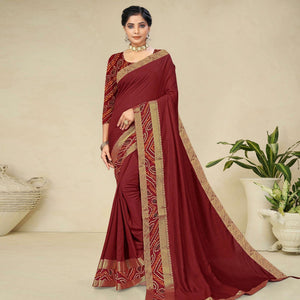 Maroon Festive Wear Bandhani Printed Border Silk Designer Saree