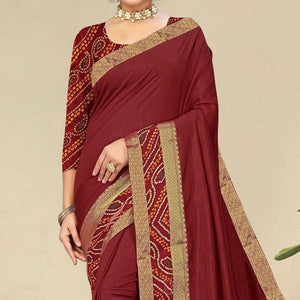 Maroon Festive Wear Bandhani Printed Border Silk Designer Saree