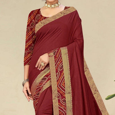 Maroon Festive Wear Bandhani Printed Border Silk Designer Saree